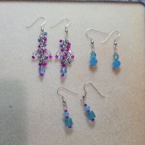 Vibrant Beaded Earrings Set with Blue and Pink Accents